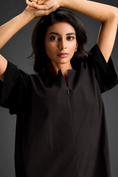 Load image into Gallery viewer, Colorblock Jumpsuit In Dark Brown , Black & Metallic Panels With Relaxed Fit
