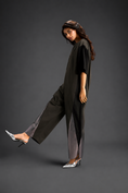 Load image into Gallery viewer, Colorblock Jumpsuit In Dark Green , Black & Metallic Panels With Relaxed Fit