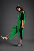 Load image into Gallery viewer, Colorblock Jumpsuit In Parrot Green , Black & Metallic Panels With Relaxed Fit