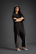 Load image into Gallery viewer, Colorblock Jumpsuit In Dark Brown , Black & Metallic Panels With Relaxed Fit