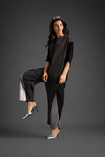 Load image into Gallery viewer, Colorblock Jumpsuit In Dark Brown , Black & Metallic Panels With Relaxed Fit