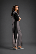 Load image into Gallery viewer, Colorblock Jumpsuit In Warm Grey , Black & Metallic Panels With Relaxed Fit