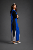 Load image into Gallery viewer, Colorblock Jumpsuit In Blue, Black & Metallic Panels With Relaxed Fit