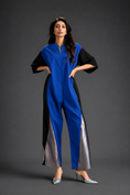 Load image into Gallery viewer, Colorblock Jumpsuit In Blue, Black & Metallic Panels With Relaxed Fit