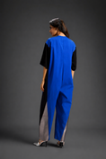 Load image into Gallery viewer, Colorblock Jumpsuit In Blue, Black & Metallic Panels With Relaxed Fit