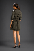Load image into Gallery viewer, Dark Green Shirt Romper With Drawstring Waist, Black Details, And Metallic Side Panels