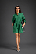 Load image into Gallery viewer, Parrot Green Shirt Romper With Drawstring Waist, Black Details, And Metallic Side Panels