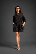 Load image into Gallery viewer, Dark Brown Shirt Romper With Drawstring Waist, Black Details, And Metallic Side Panels