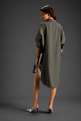 Load image into Gallery viewer, Oversized Dark Green Shirt Dress With Black And Metallic Side Panels