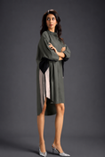 Load image into Gallery viewer, Oversized Dark Green Shirt Dress With Black And Metallic Side Panels