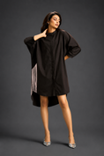 Load image into Gallery viewer, Oversized Dark Brown Shirt Dress With Black And Metallic Side Panels