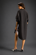 Load image into Gallery viewer, Oversized Dark Brown Shirt Dress With Black And Metallic Side Panels