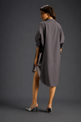Load image into Gallery viewer, Oversized Warm Grey Shirt Dress With Black And Metallic Side Panels