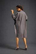 Load image into Gallery viewer, Oversized Warm Grey Shirt Dress With Black And Metallic Side Panels