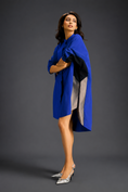Load image into Gallery viewer, Oversized Blue Shirt Dress With Black And Metallic Side Panels