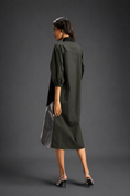 Load image into Gallery viewer, Dark Green Shirt Dress With Black Panels And Metallic Side Detailing