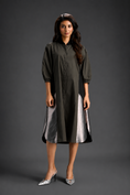 Load image into Gallery viewer, Dark Green Shirt Dress With Black Panels And Metallic Side Detailing