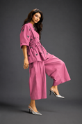 Load image into Gallery viewer, Pink Butterfly Embellished Drawstring Shirt & Wide-Leg Pants Set