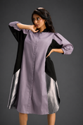 Load image into Gallery viewer, Ash Pink Shirt Dress With Black Panels And Metallic Side Detailing