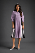 Load image into Gallery viewer, Ash Pink Shirt Dress With Black Panels And Metallic Side Detailing