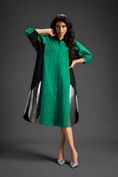 Load image into Gallery viewer, Parrot Green Shirt Dress With Black Panels And Metallic Side Detailing