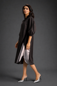Load image into Gallery viewer, Dark Brown Shirt Dress With Black Panels And Metallic Side Detailing