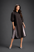Load image into Gallery viewer, Dark Brown Shirt Dress With Black Panels And Metallic Side Detailing
