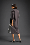 Load image into Gallery viewer, Warm Grey Shirt Dress With Black Panels And Metallic Side Detailing