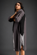 Load image into Gallery viewer, Warm Grey Shirt Dress With Black Panels And Metallic Side Detailing