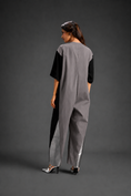 Load image into Gallery viewer, Colorblock Jumpsuit In Warm Grey , Black & Metallic Panels With Relaxed Fit