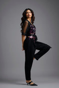 Load image into Gallery viewer, Black Sequin V-Neck Jumpsuit with Sheer Sleeves