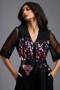 Load image into Gallery viewer, Black Sequin V-Neck Jumpsuit with Sheer Sleeves