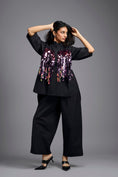 Load image into Gallery viewer, Oversized Black Sequin Shirt with Wide-Leg Pants