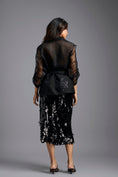 Load image into Gallery viewer, Black Sequin Organza Wrap Top with Midi Skirt