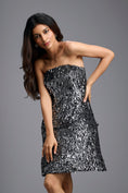 Load image into Gallery viewer, Gunmetal Sequin Strapless Mini Dress