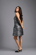 Load image into Gallery viewer, Gunmetal Sequin Strapless Mini Dress