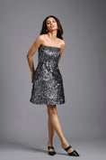 Load image into Gallery viewer, Gunmetal Sequin Strapless Mini Dress