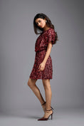 Load image into Gallery viewer, Red Draped Sequin Mini Dress