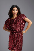 Load image into Gallery viewer, Red Draped Sequin Mini Dress