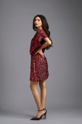 Load image into Gallery viewer, Red Draped Sequin Mini Dress