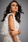 Load image into Gallery viewer, Floral Appliqué Cropped Top With Asymmetric Ruched Skirt