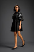 Load image into Gallery viewer, Black Floral Shoulder Shift Dress