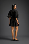 Load image into Gallery viewer, Black Floral Shoulder Shift Dress