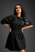 Load image into Gallery viewer, Black Floral Shoulder Shift Dress