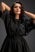 Load image into Gallery viewer, Black Floral Shoulder Shift Dress