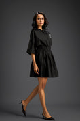 Load image into Gallery viewer, Black Floral Shoulder Shift Dress