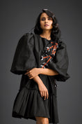 Load image into Gallery viewer, Black Puffed Sleeve Cut-Out Embroidered Dress