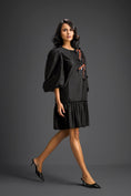 Load image into Gallery viewer, Black Puffed Sleeve Cut-Out Embroidered Dress