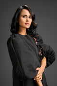Load image into Gallery viewer, Black Puffed Sleeve Cut-Out Embroidered Dress