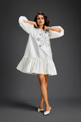 Load image into Gallery viewer, White Puffed Sleeve Cut-Out Embroidered Dress